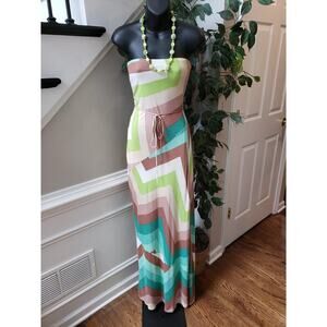 Vitrine Long Maxi Dress Women's Size Medium Multicolor Chevron Off The Shoulder